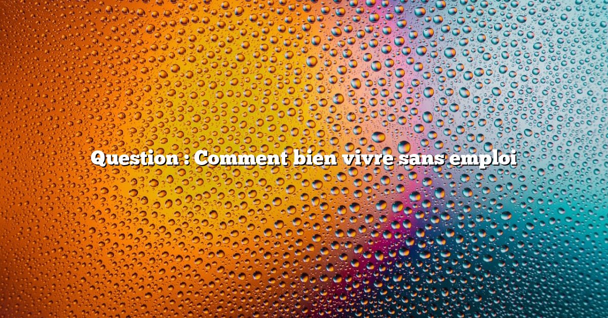 Question : Comment bien vivre sans emploi